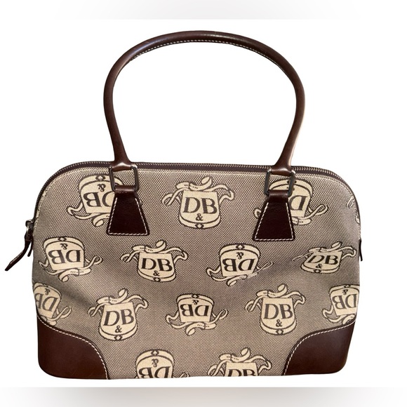Dooney & Bourke DB Monogram Satchel Bag Brown Leather Trim Canvas&Coin Pouch - Picture 5 of 11